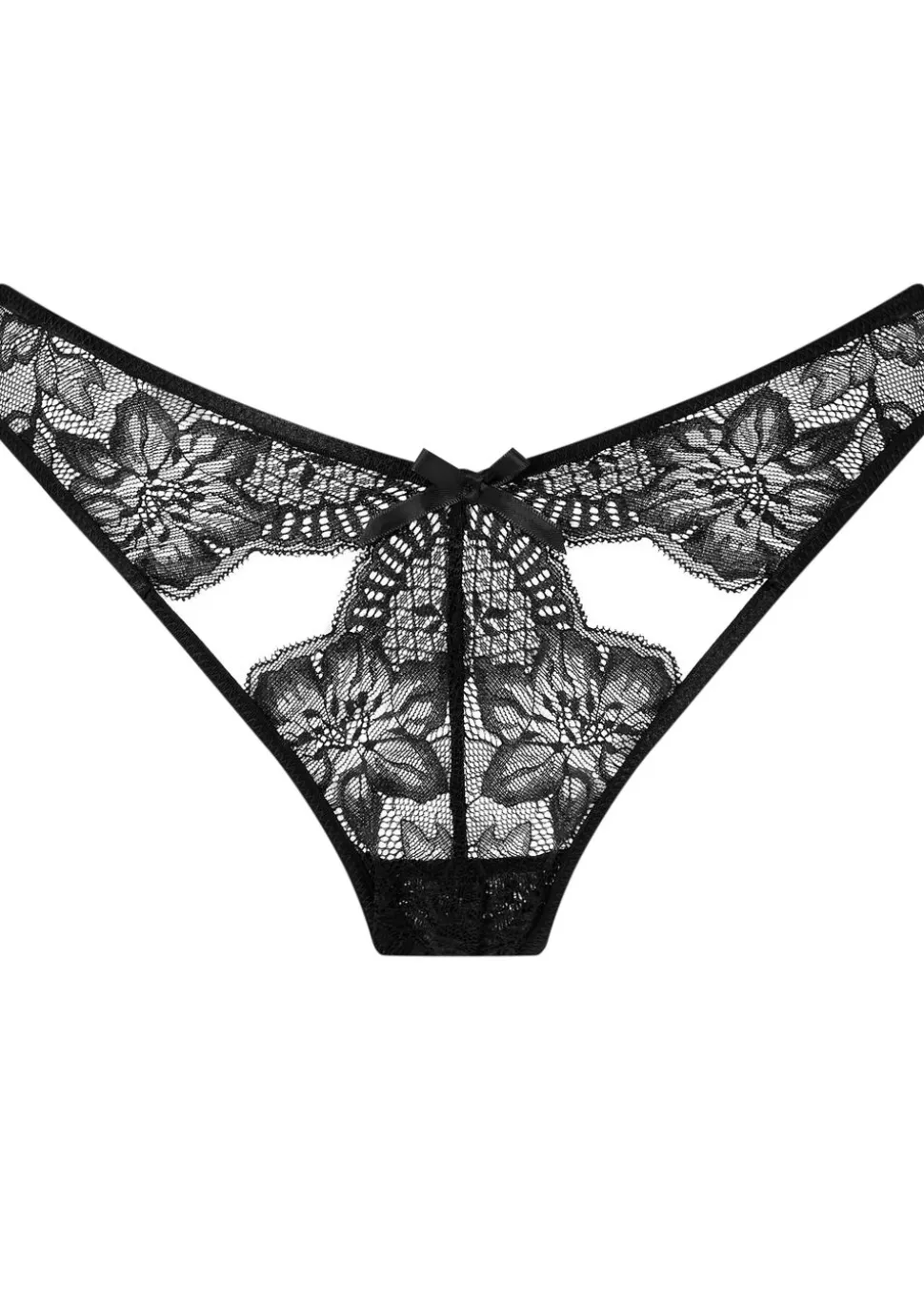 Scandalous Lace Crotchless Brazilian Knickers - Black