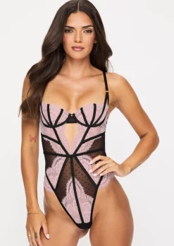 Secret Seduction Lace Crotchless Lingerie Body - Black/Pink