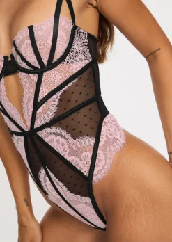 Secret Seduction Lace Crotchless Lingerie Body - Black/Pink
