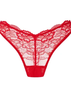 Seduce Me Lace Crotchless Thong - Red