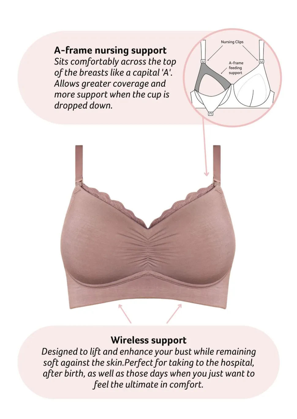 Serenity Bamboo Nursing Bra - Brown