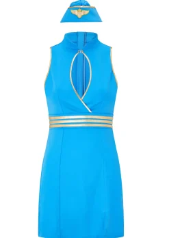 Sexy Air Hostess 2 Piece Costume with Hat - Light Blue