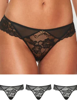 Sexy Lace Brazilian Knickers - Pack of 3 - Black