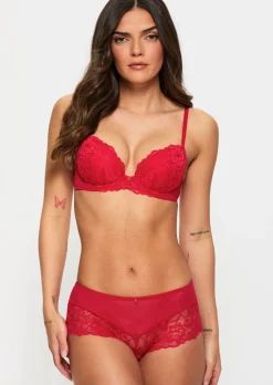 Sexy Lace Crotchless Short - Red