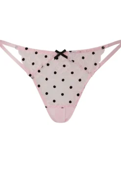 Sexy Lace Flocked Spot Crotchless String - Pale Pink