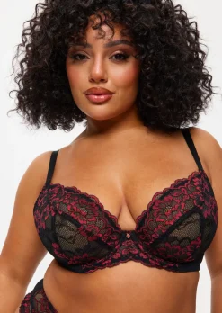 Sexy Lace Fuller Bust Non Padded Plunge Bra - Black/Red