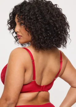 Sexy Lace Fuller Bust Non Padded Plunge Bra - Red
