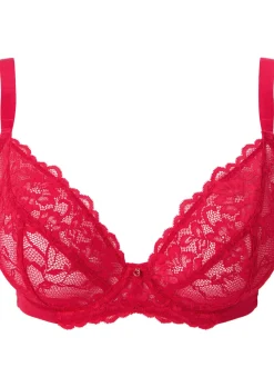 Sexy Lace Fuller Bust Non Padded Plunge Bra - Red