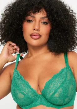 Sexy Lace Fuller Bust Non Padded Plunge Bra - Green