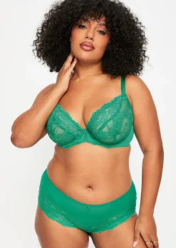 Sexy Lace Fuller Bust Non Padded Plunge Bra - Green