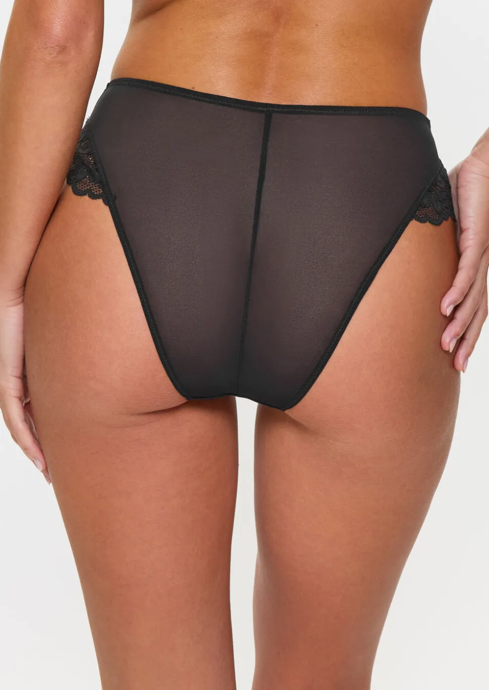 Sexy Lace High Waisted Brazilian Knickers - Black