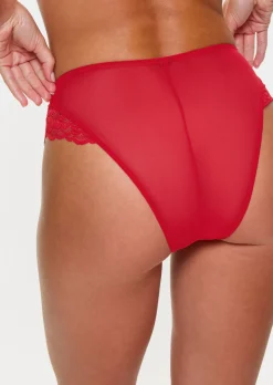 Sexy Lace High Waisted Brazilian Knickers - Red
