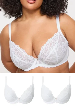 Sexy Lace Non Padded Fuller Bust Plunge Bra - Pack of 2 - White