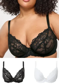 Sexy Lace Non Padded Fuller Bust Plunge Bra Pack of 2 - Assorted
