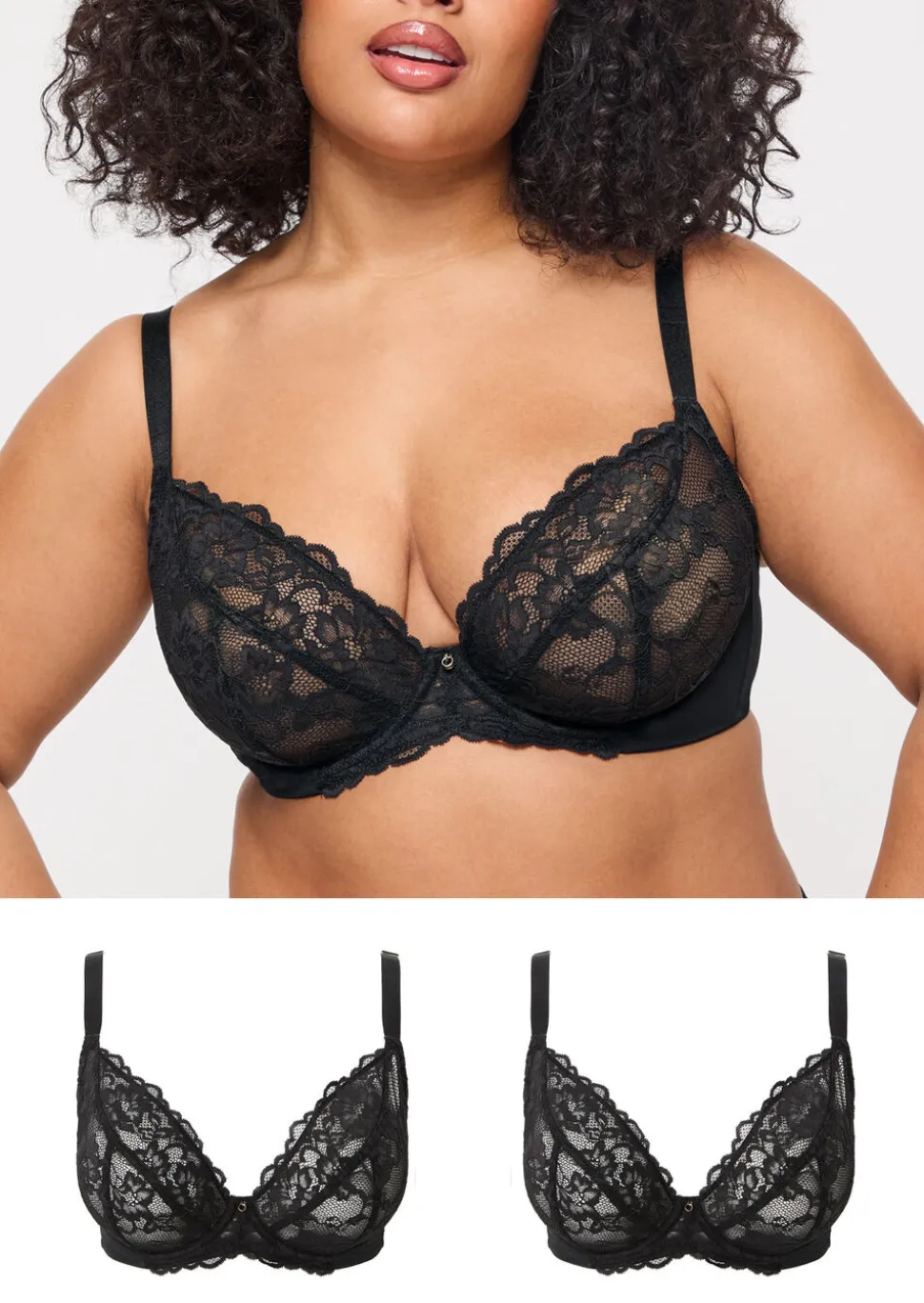 Sexy Lace Non Padded Fuller Bust Plunge Bra - Pack of 2 - Black