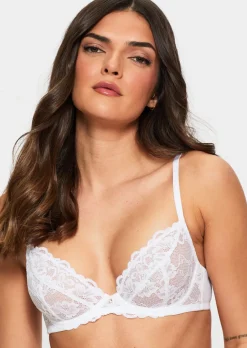 Sexy Lace Non Padded Plunge Bra - White