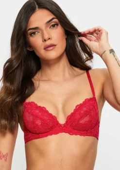 Sexy Lace Non Padded Plunge Bra - Red