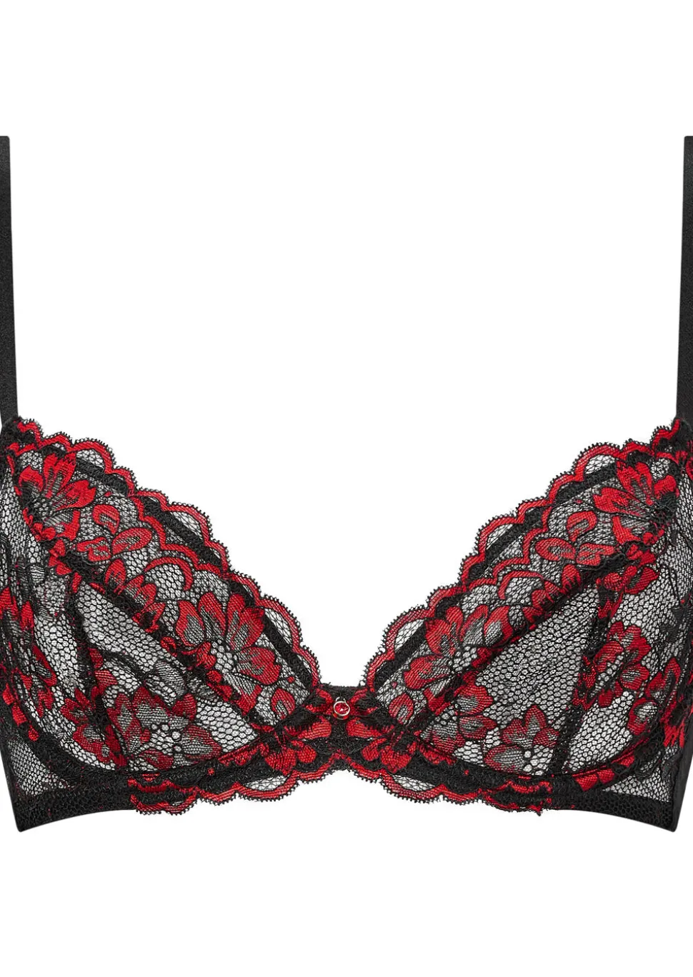 Sexy Lace Non Padded Plunge Bra - Black/Red