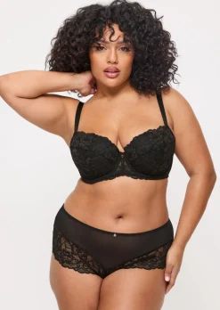 Sexy Lace Padded Balcony Bra - Black