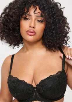 Sexy Lace Padded Balcony Bra - Black