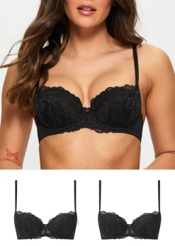 Sexy Lace Padded Balcony Bra - Pack of 2 - Black