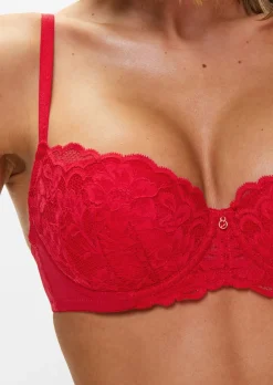 Sexy Lace Padded Balcony Bra - Red