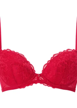 Sexy Lace Padded Balcony Bra - Red
