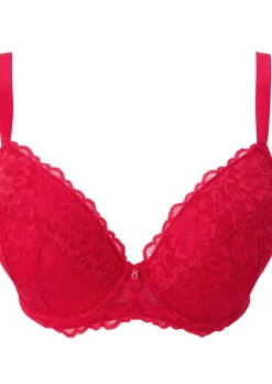 Sexy Lace Padded Balcony Bra - Red