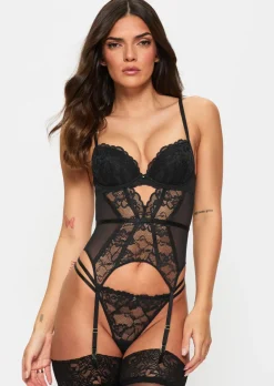 Sexy Lace Padded Basque - Black