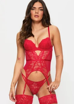 Sexy Lace Padded Basque - Red