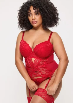 Sexy Lace Padded Basque - Red