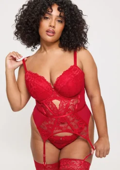Sexy Lace Padded Basque - Red