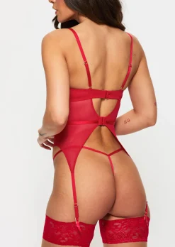 Sexy Lace Padded Basque - Red