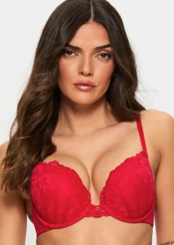 Sexy Lace Padded Boost Bra - Red