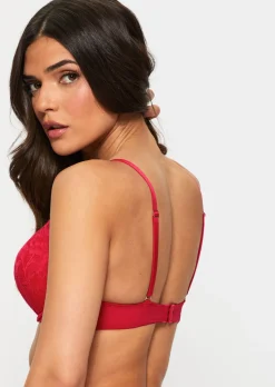 Sexy Lace Padded Boost Bra - Red
