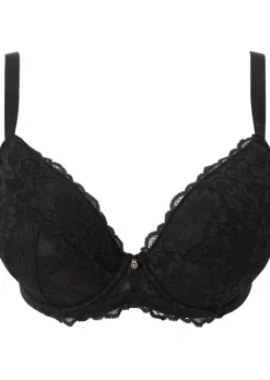 Sexy Lace Padded Plunge Bra - Black