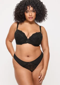 Sexy Lace Padded Plunge Bra - Black