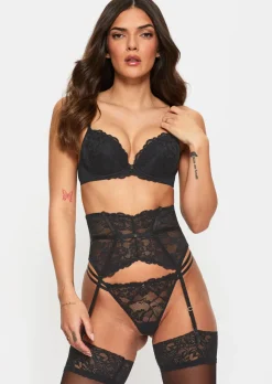 Sexy Lace Padded Plunge Bra - Black