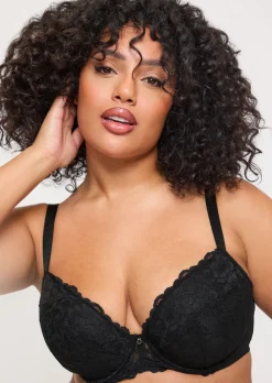 Sexy Lace Padded Plunge Bra - Black