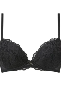 Sexy Lace Padded Plunge Bra - Black