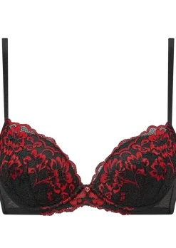 Sexy Lace Padded Plunge Bra - Black/Red