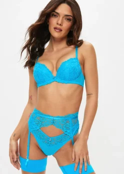Sexy Lace Padded Plunge Bra - Bright Blue