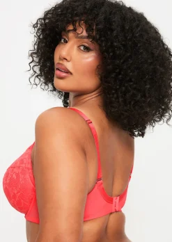 Sexy Lace Padded Plunge Bra - Coral