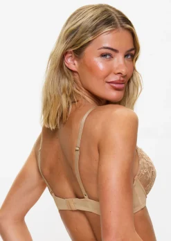 Sexy Lace Padded Plunge Bra - Nude 01
