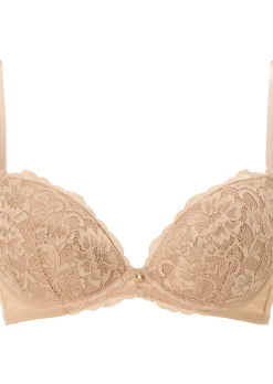 Sexy Lace Padded Plunge Bra - Nude 01