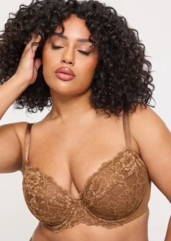 Sexy Lace Padded Plunge Bra - Nude 03
