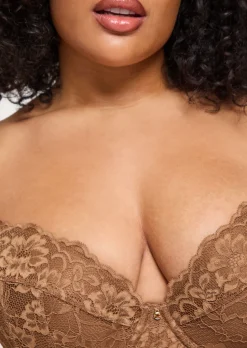 Sexy Lace Padded Plunge Bra - Nude 03
