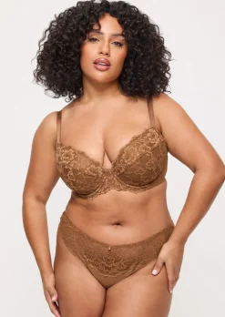 Sexy Lace Padded Plunge Bra - Nude 03