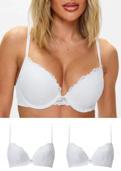 Sexy Lace Padded Plunge Bra - Pack of 2 - White