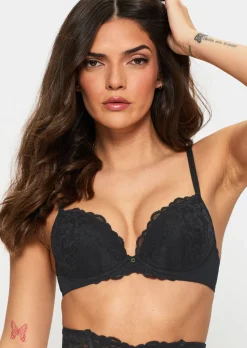 Sexy Lace Padded Plunge Bra - Pack of 2 - Black